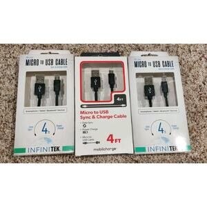 Lot Of 3 Charge Cable - 4FT - Micro to USB - Sync & Charge Cable